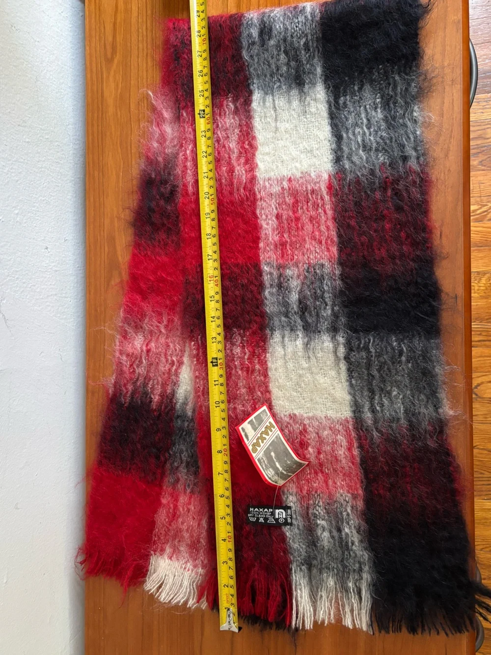 Red & Black Plaid Mohair Blend Scarf